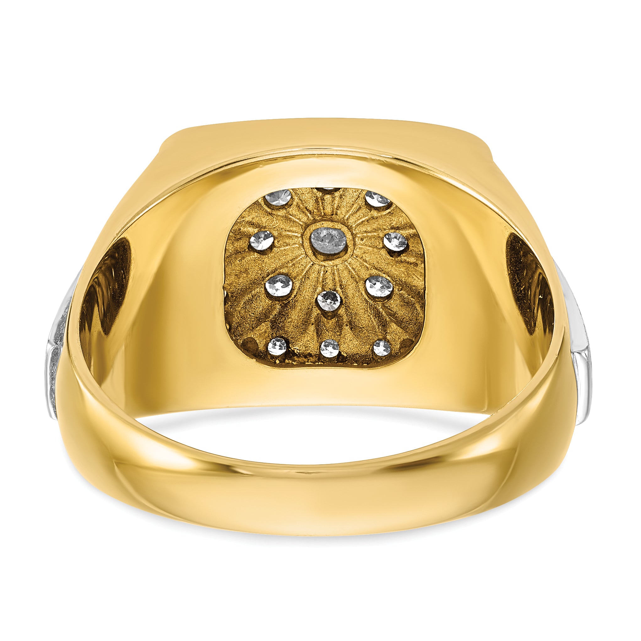 14k Two-tone Mens Polished and Satin Square Cluster Ring Mounting, Mounting Only - Sophia Jewelers