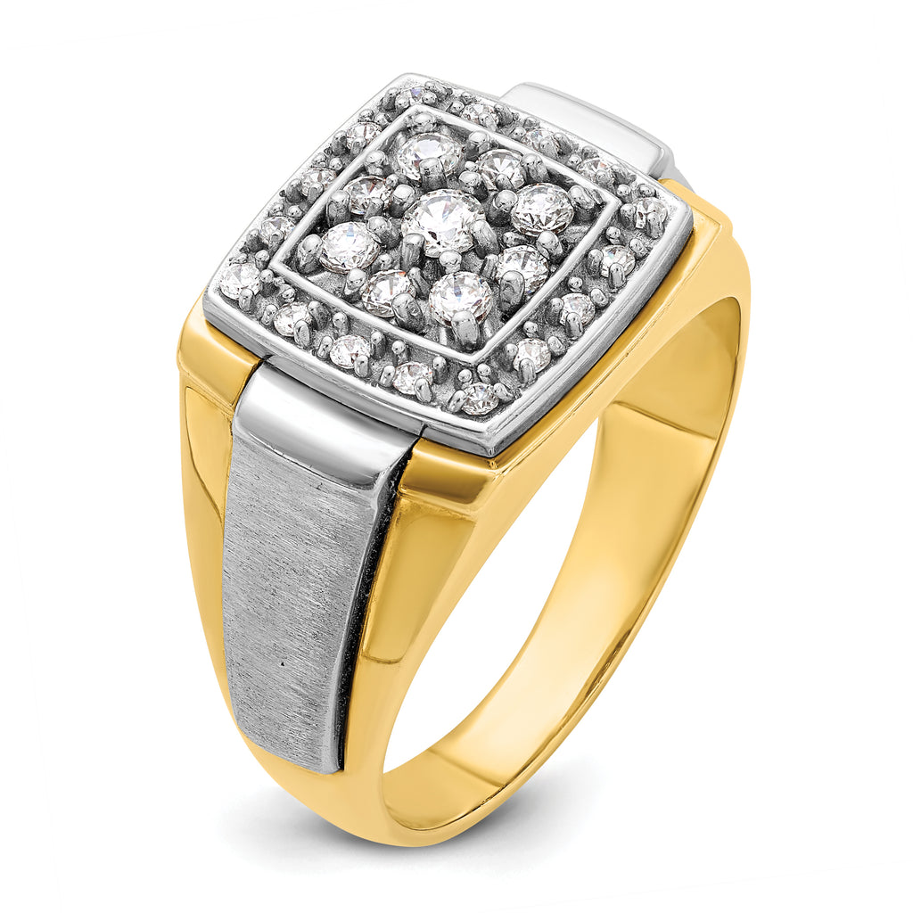 14k Two-tone Mens Polished and Satin Square Cluster Ring Mounting, Mounting Only - Sophia Jewelers