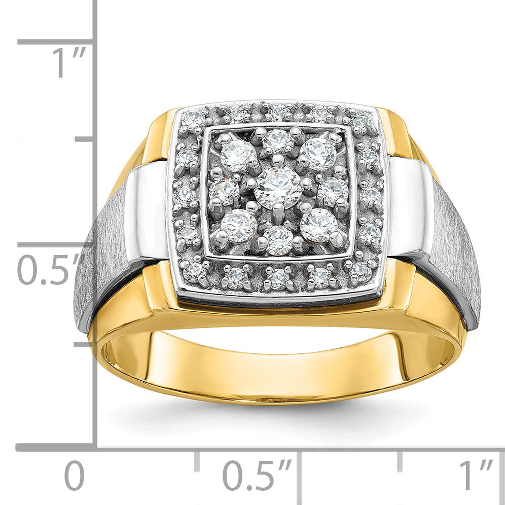 14k Two-tone Mens Polished and Satin 1/2 Carat AA Diamond Square Cluster Ring - Sophia Jewelers