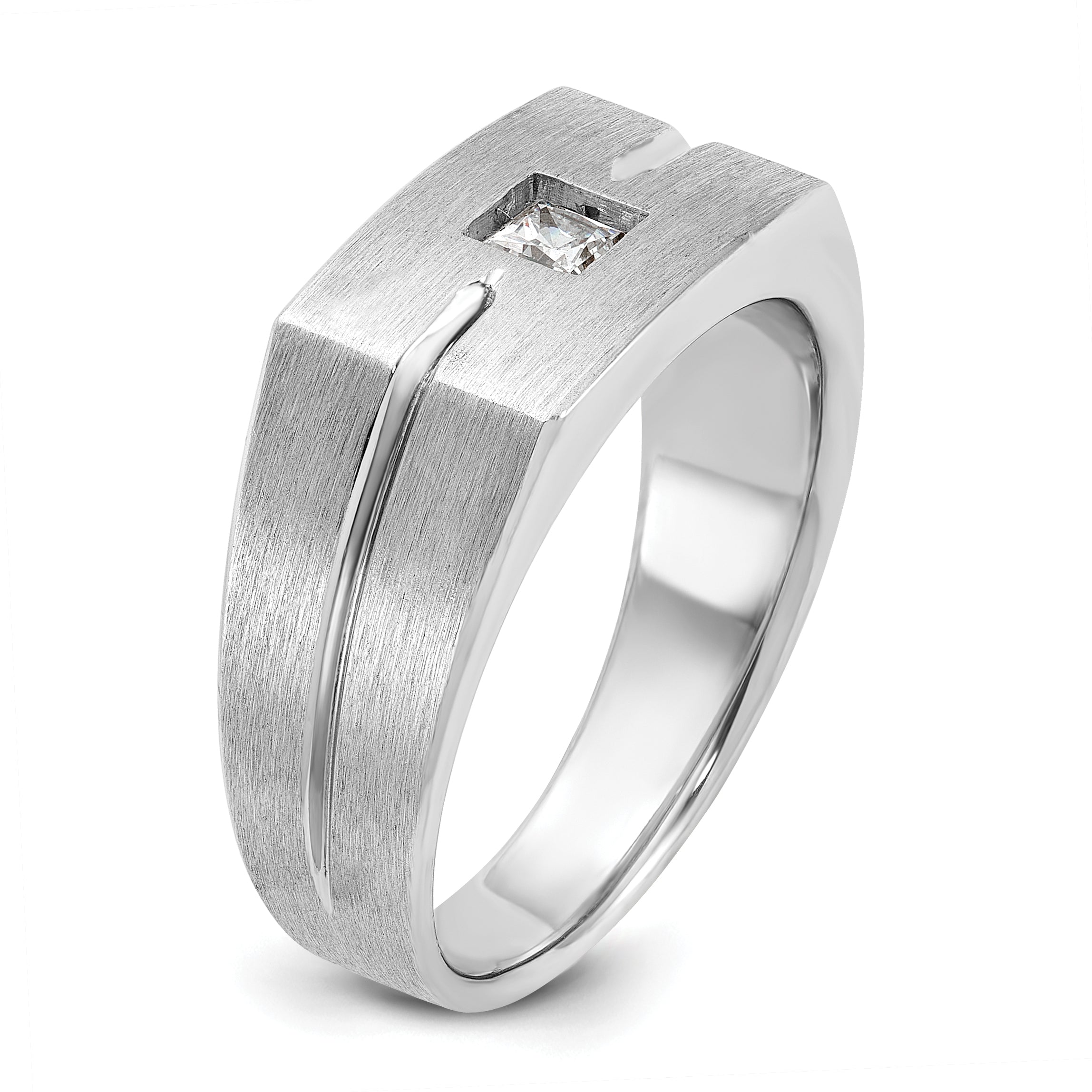 14k White Gold Mens Polished and Satin Diamond Ring Mounting, Mounting Only - Sophia Jewelers