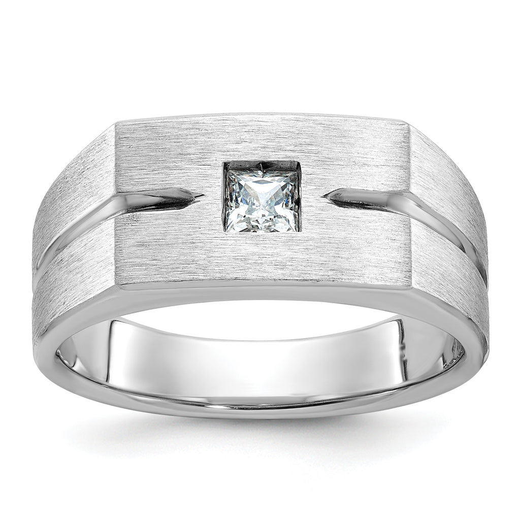 14k White Gold Mens Polished and Satin 1/4 carat Diamond Complete Ring - Sophia Jewelers