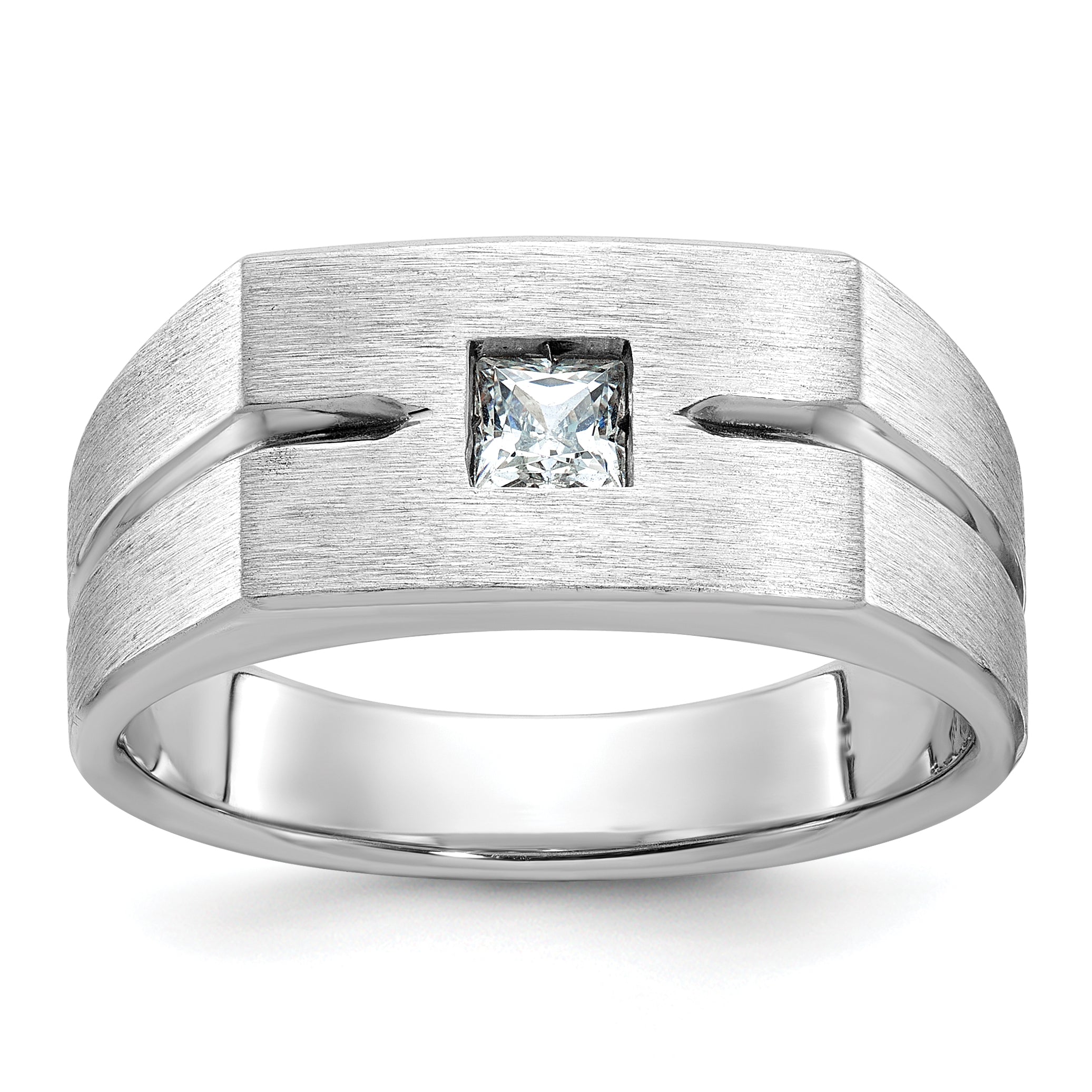 14k White Gold Mens Polished and Satin 1/4 carat Diamond Complete Ring - Sophia Jewelers