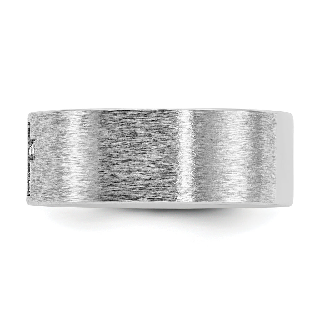 14k White Gold Men's Satin 1/20 Carat AA Quality Diamond Cross Ring - Sophia Jewelers