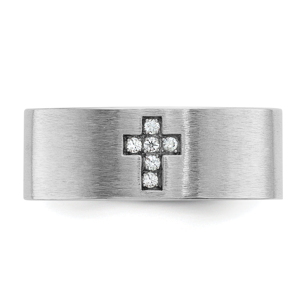 14k White Gold Men's Satin 1/20 Carat AA Quality Diamond Cross Ring - Sophia Jewelers