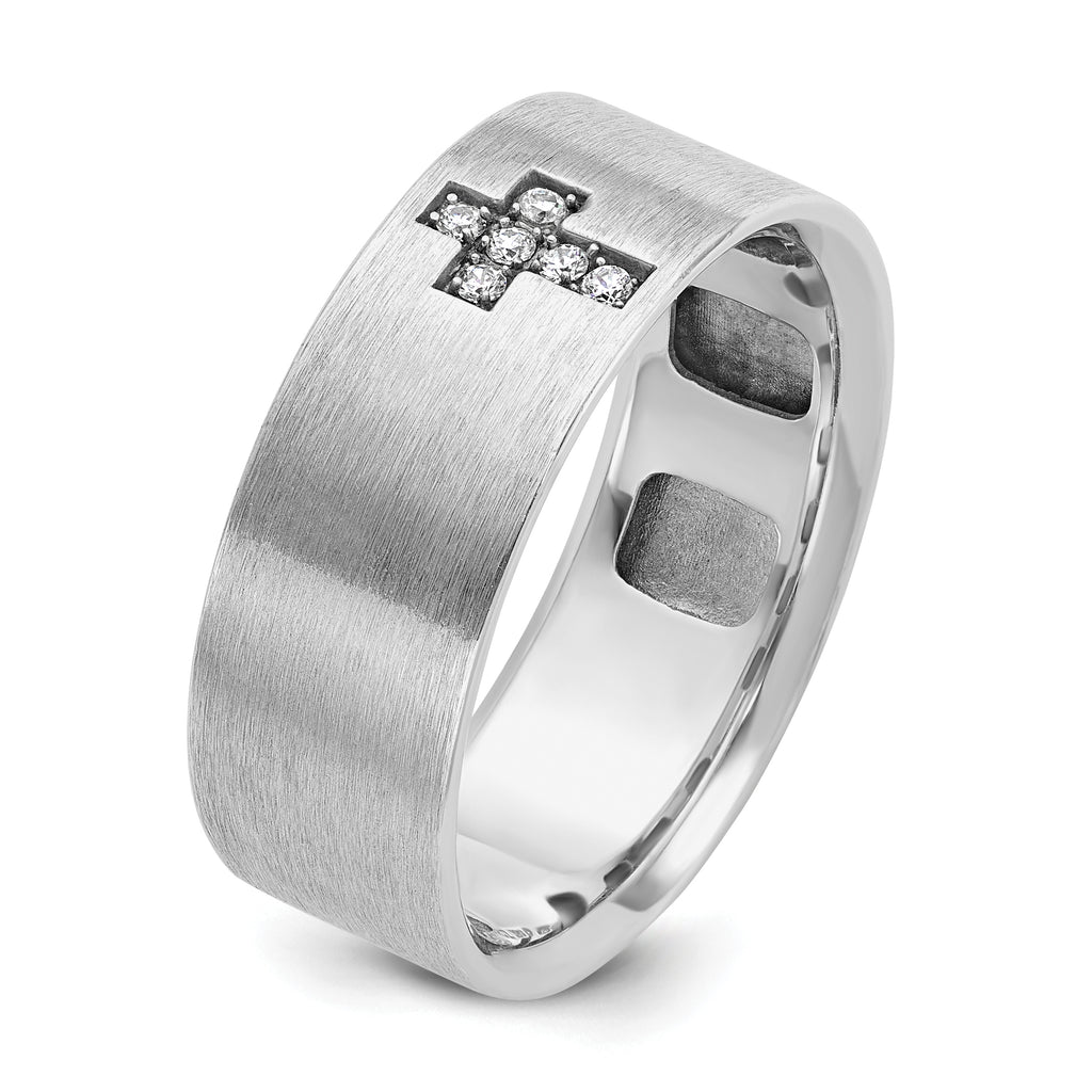 14k White Gold Satin Cross Mens Ring Mounting, Mounting Only - Sophia Jewelers