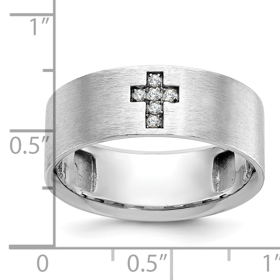 14k White Gold Satin Cross Mens Ring Mounting, Mounting Only - Sophia Jewelers