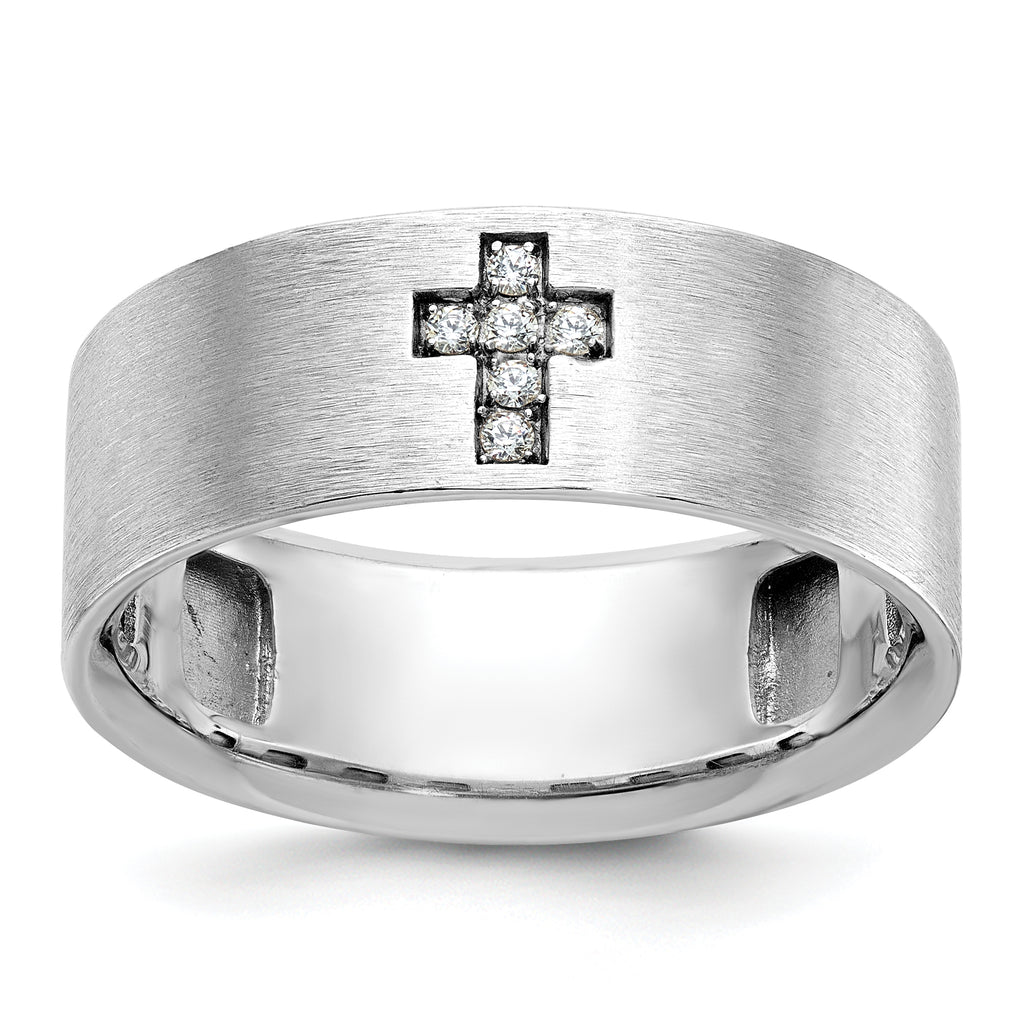 14k White Gold Satin Cross Mens Ring Mounting, Mounting Only - Sophia Jewelers