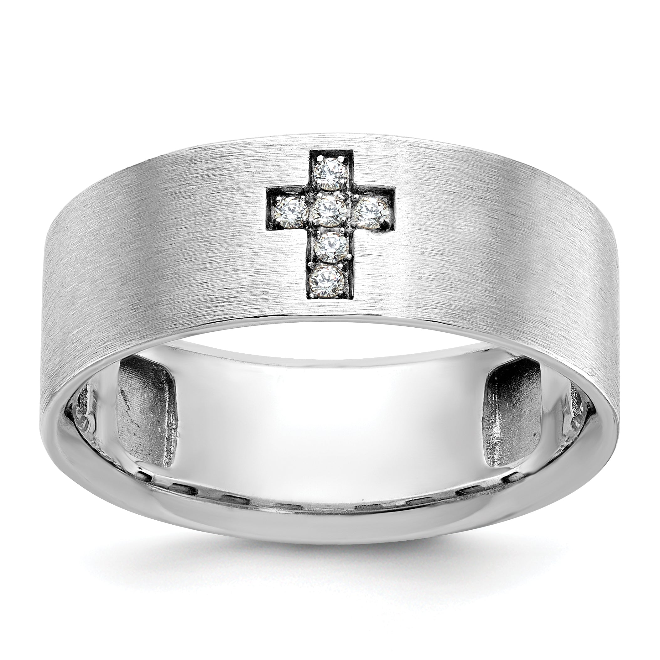 14k White Gold Satin Cross Mens Ring Mounting, Mounting Only - Sophia Jewelers