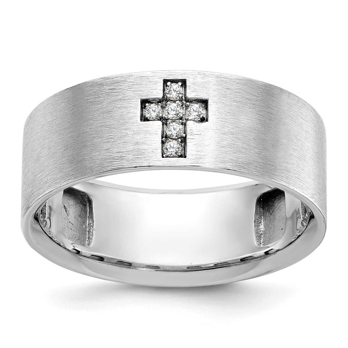 Men's Diamond Cross Ring in 14K White Gold, Satin (1/20 ct. tw.), Size 10 - Sophia Jewelers Main image