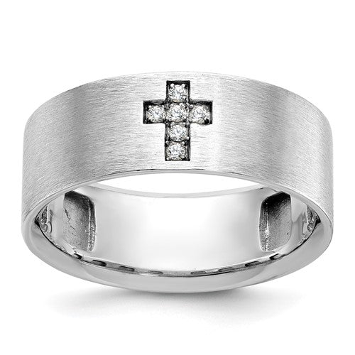 Men's Lab-Grown Diamond Cross Ring in 14K White Gold (1/20 ct. tw.), Size 10 - Sophia Jewelers Main image