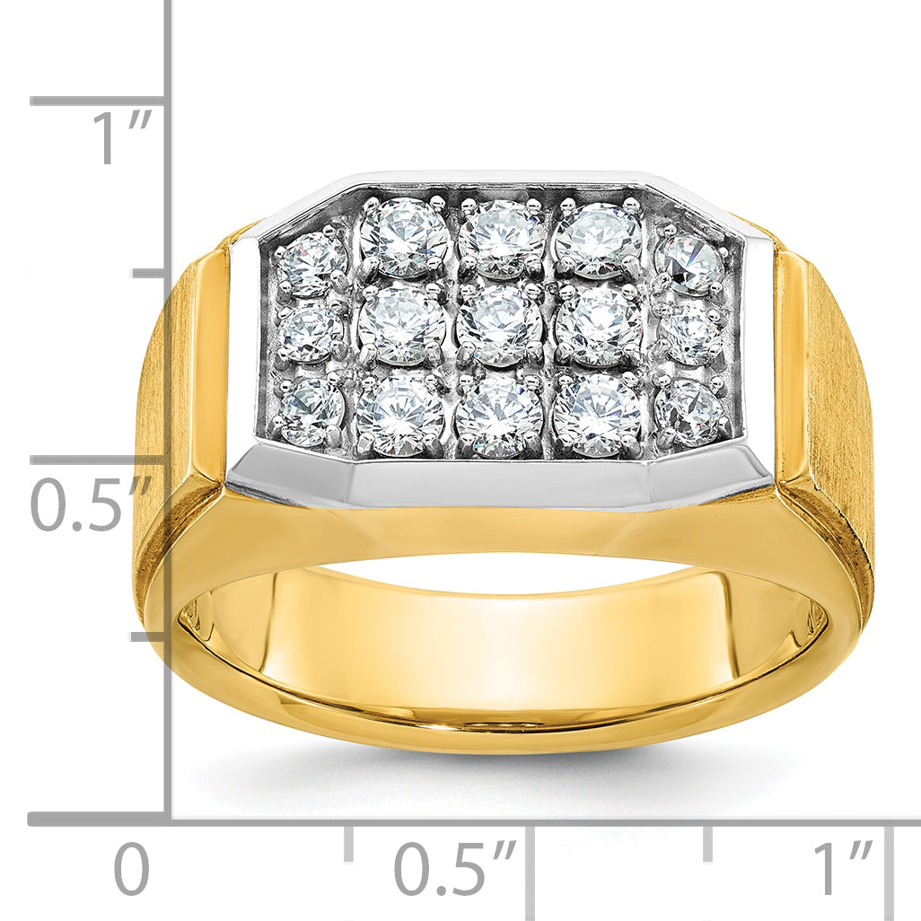 10k with White Rhodium Men's Polished and Satin 1 Carat A Quality Diamond Cluster Ring