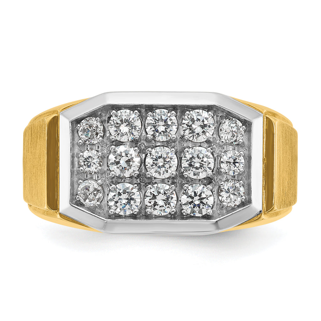 14k with White Rhodium Men's Polished and Satin 1 Carat AA Quality Diamond Cluster Ring - Sophia Jewelers
