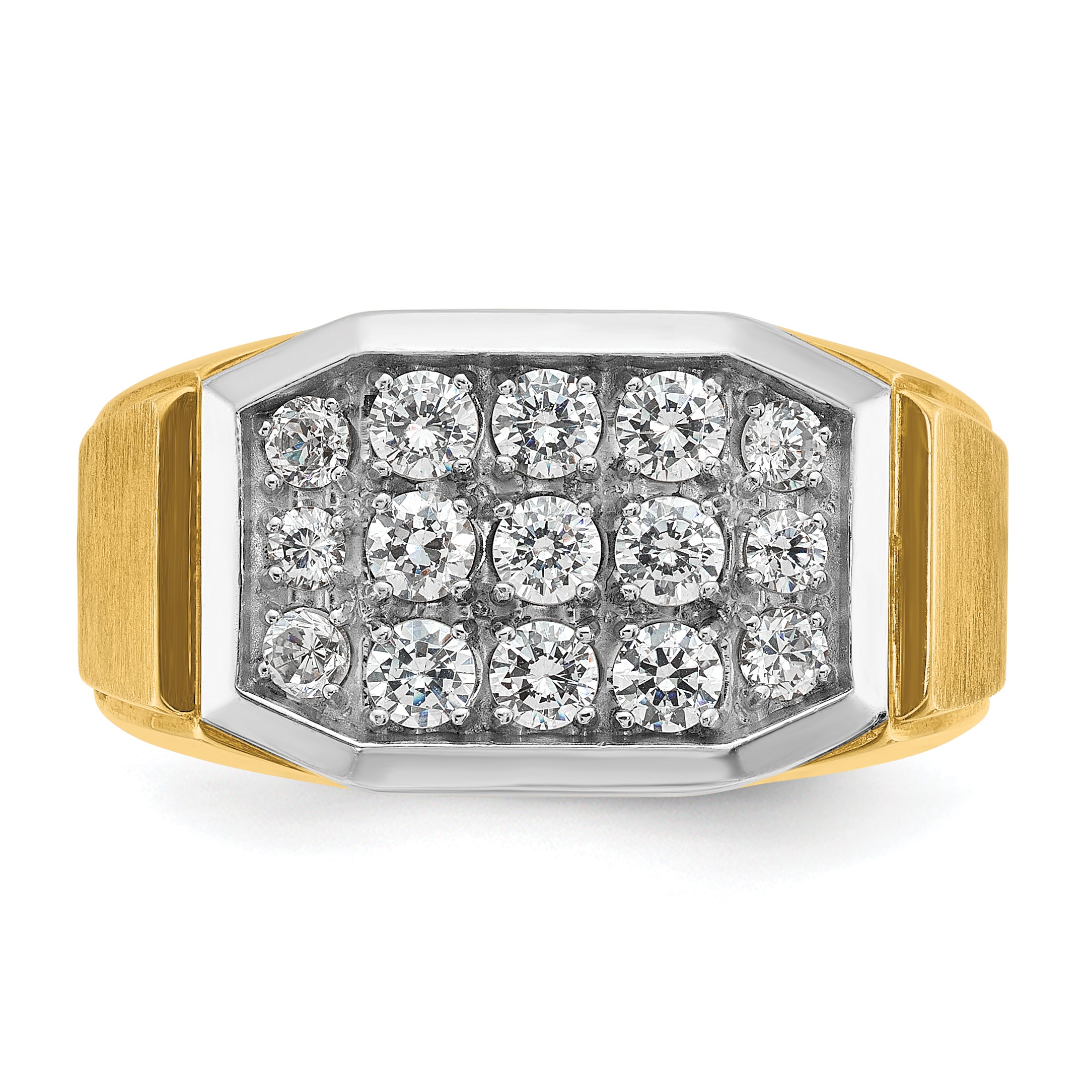 14k with White Rhodium Men's Polished and Satin 1 Carat AA Quality Diamond Cluster Ring - Sophia Jewelers