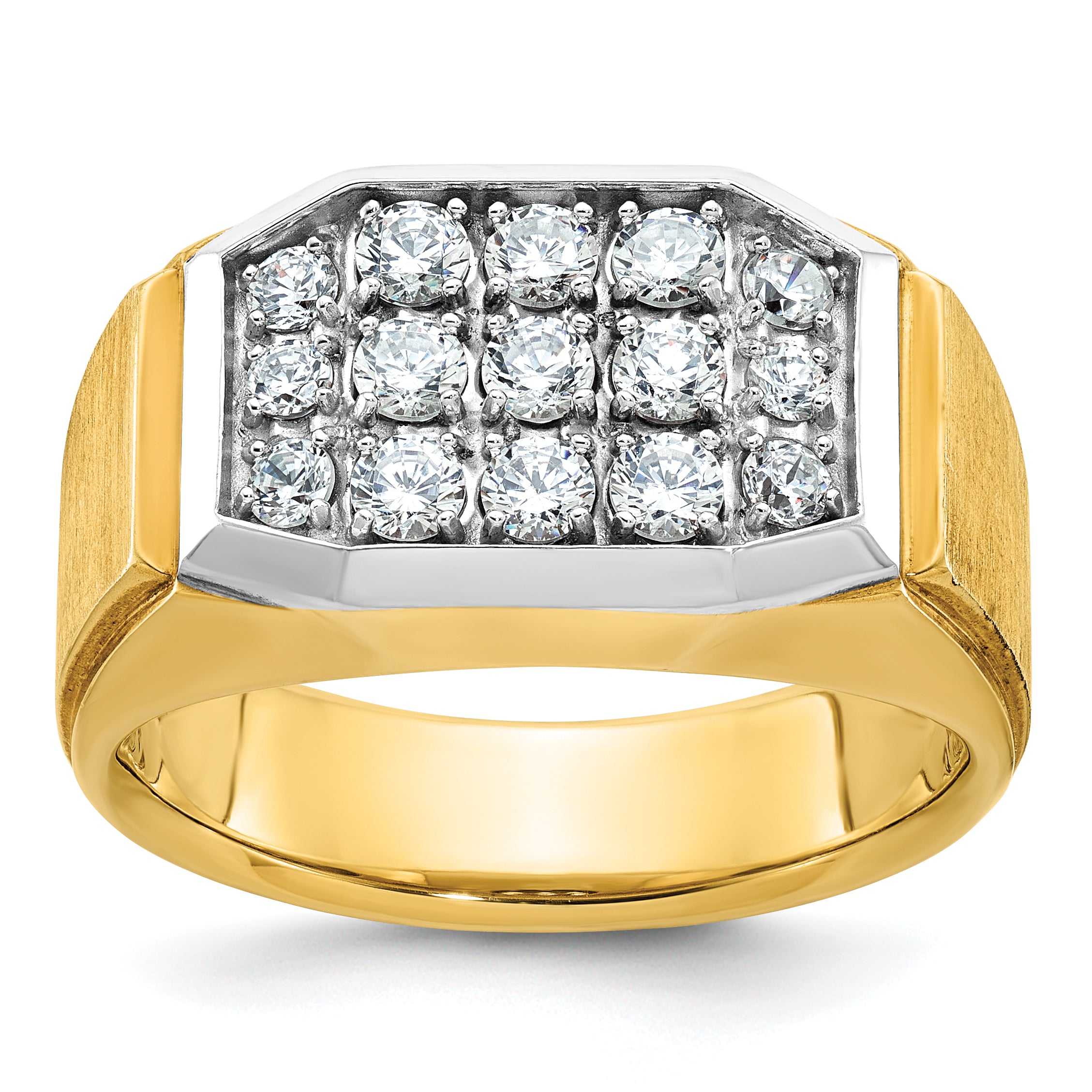 14k Mens Polished and Satin Cluster Ring Mounting, Mounting Only - Sophia Jewelers Main image