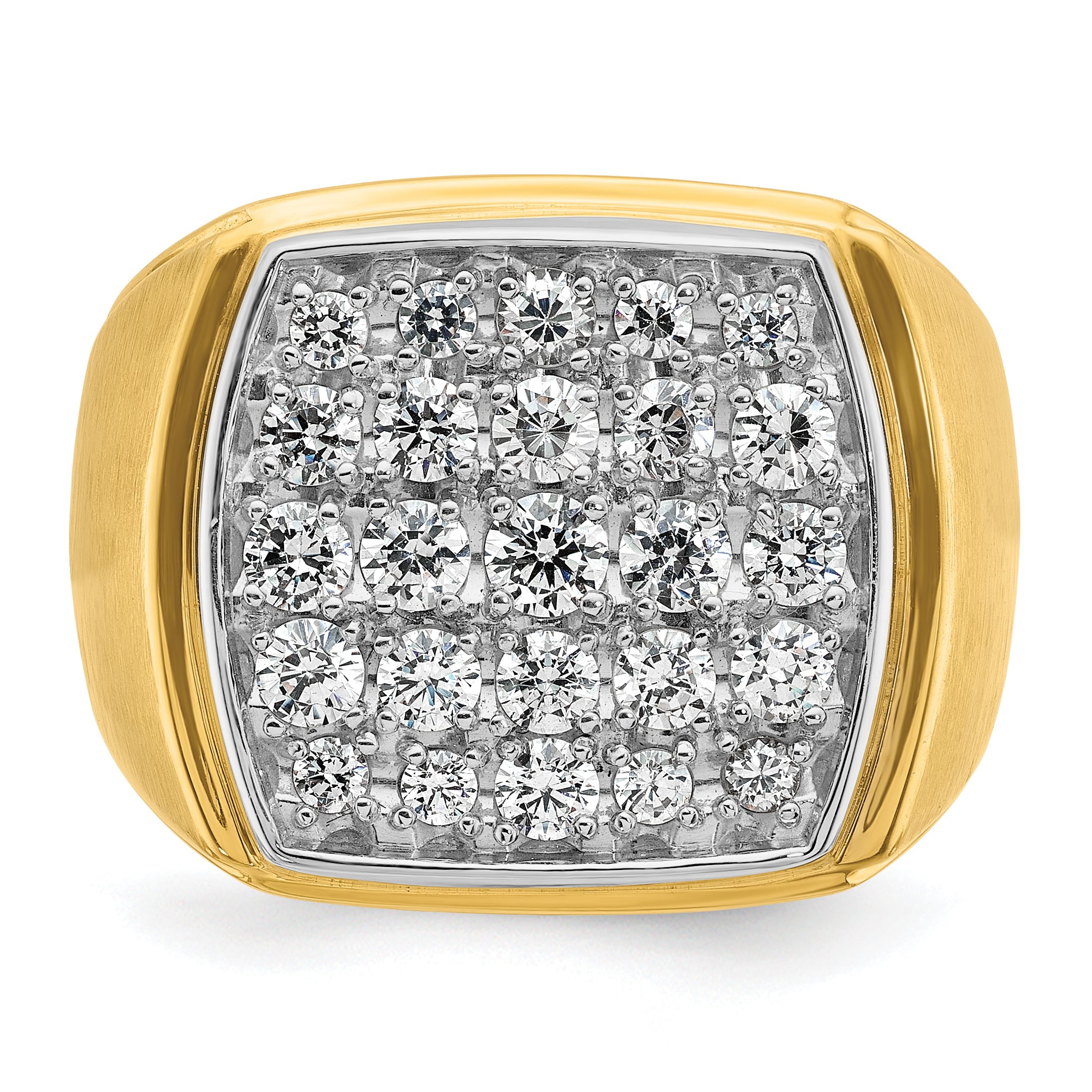 10k Two-tone Men's Polished and Satin 1 5/8 Carat A Quality Diamond Cluster Ring
