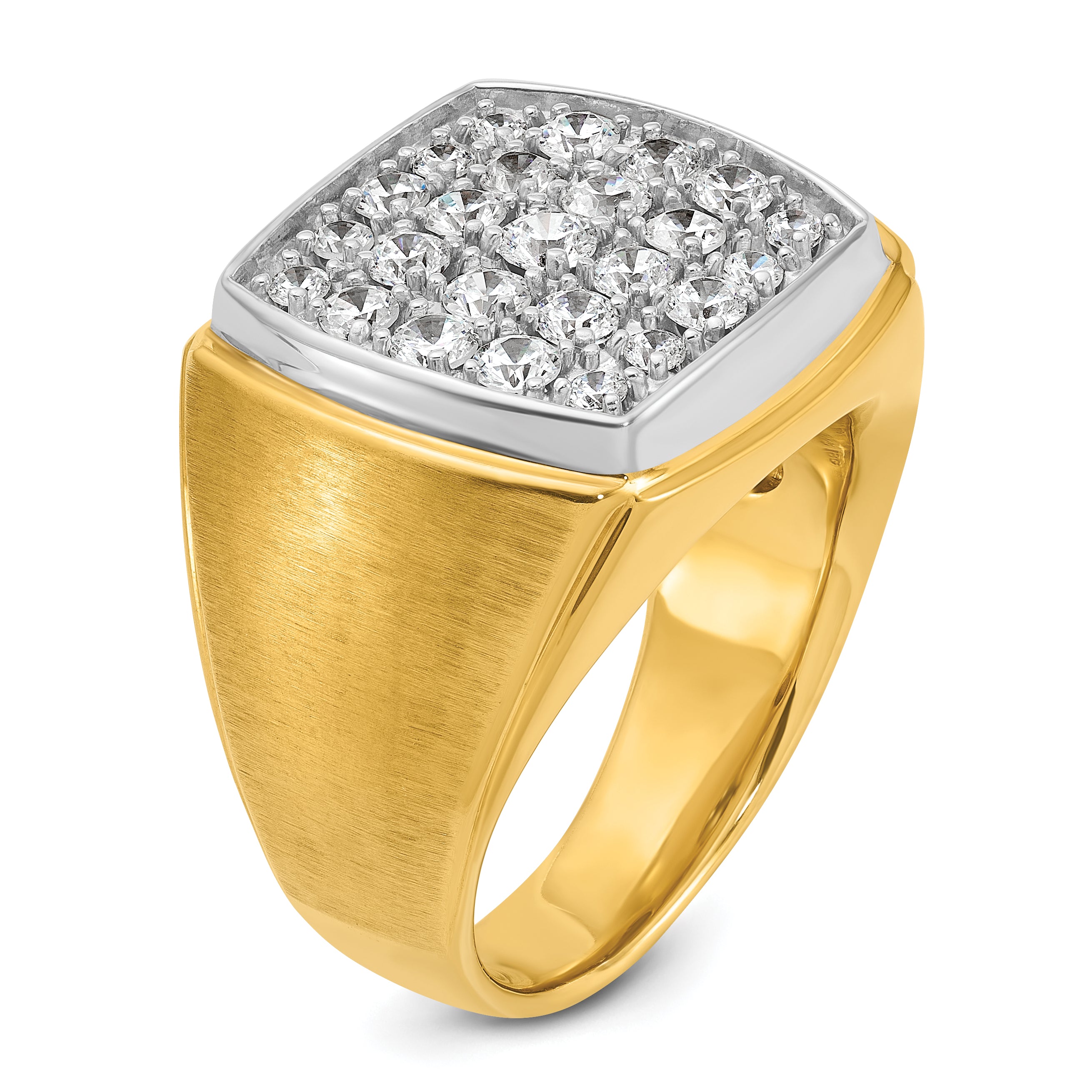 10k Two-tone Men's Polished and Satin 1 5/8 Carat A Quality Diamond Cluster Ring