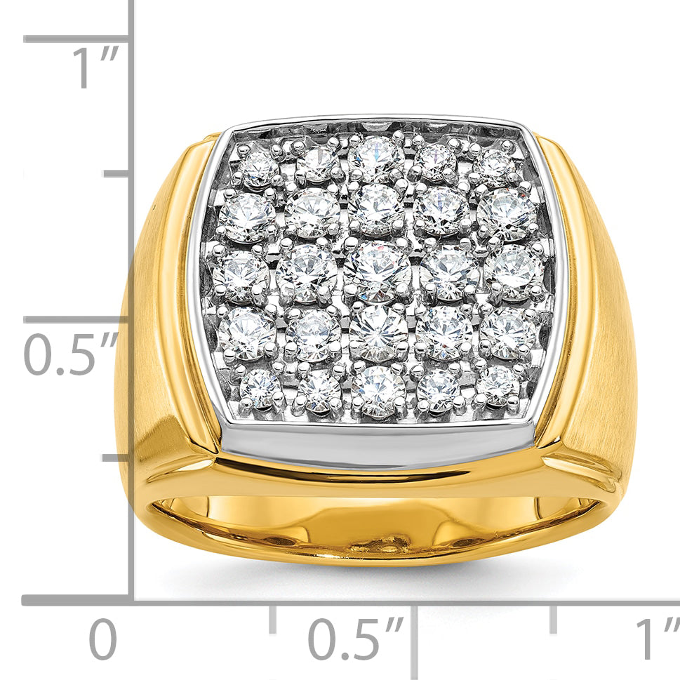 14k Two Tone 1 3/4 carat Lab Grown Diamond VS/SI+ G+ Complete Men's Polished and Satin Cluster Ring