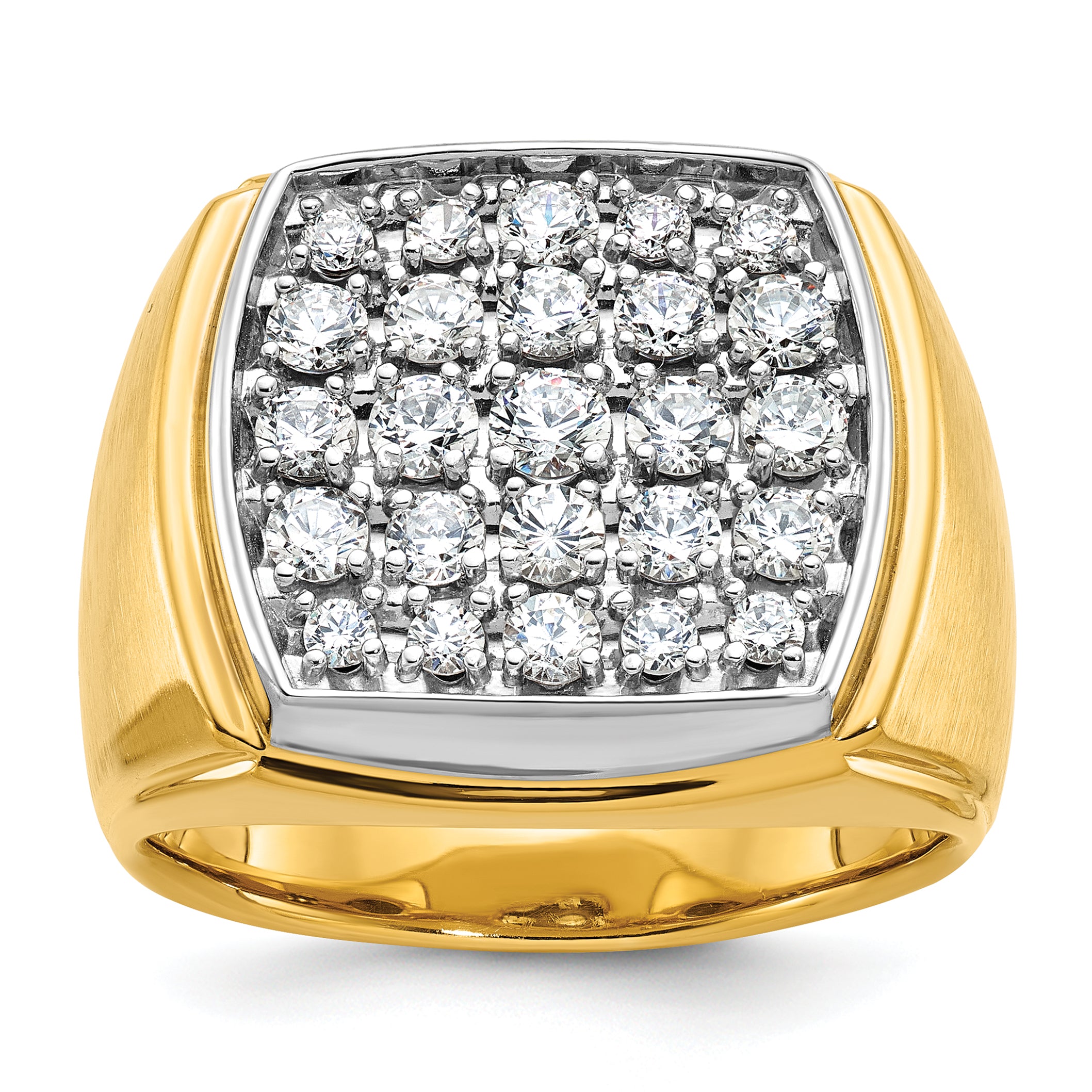 14k Two Tone 1 3/4 carat Lab Grown Diamond VS/SI+ G+ Complete Men's Polished and Satin Cluster Ring