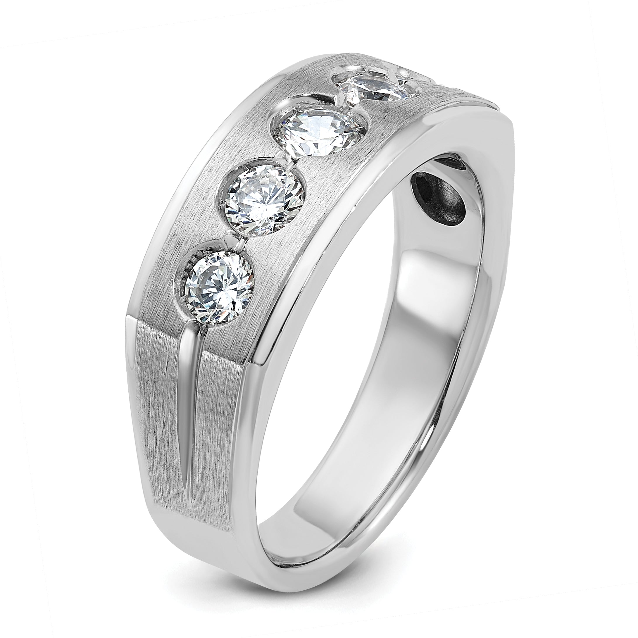 14k White Gold Mens Polished and Satin 1 carat Diamond Complete Ring - Sophia Jewelers