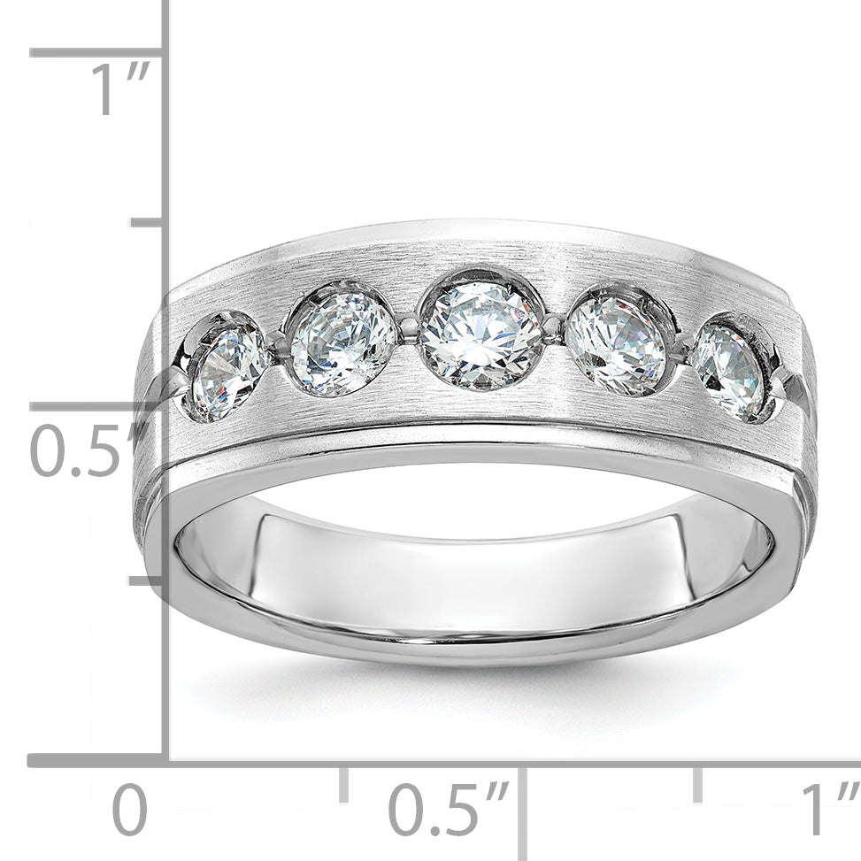 14k White Gold Mens Polished and Satin 1 carat Diamond Complete Ring - Sophia Jewelers
