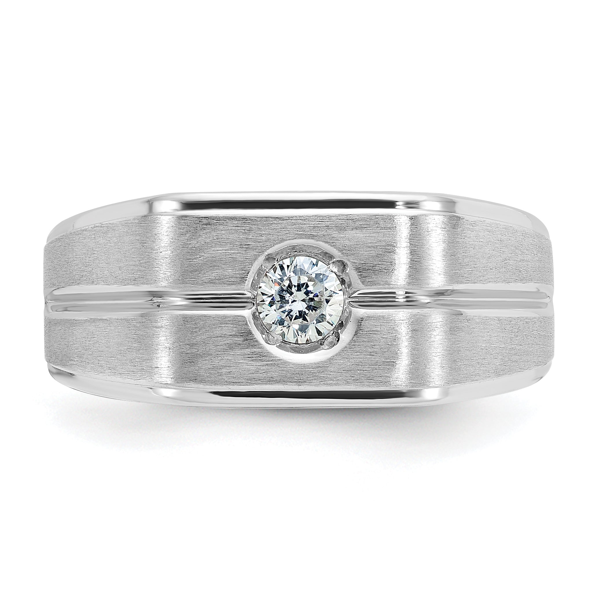 14k White Gold Mens Polished and Satin 1/5 carat Diamond Complete Ring - Sophia Jewelers