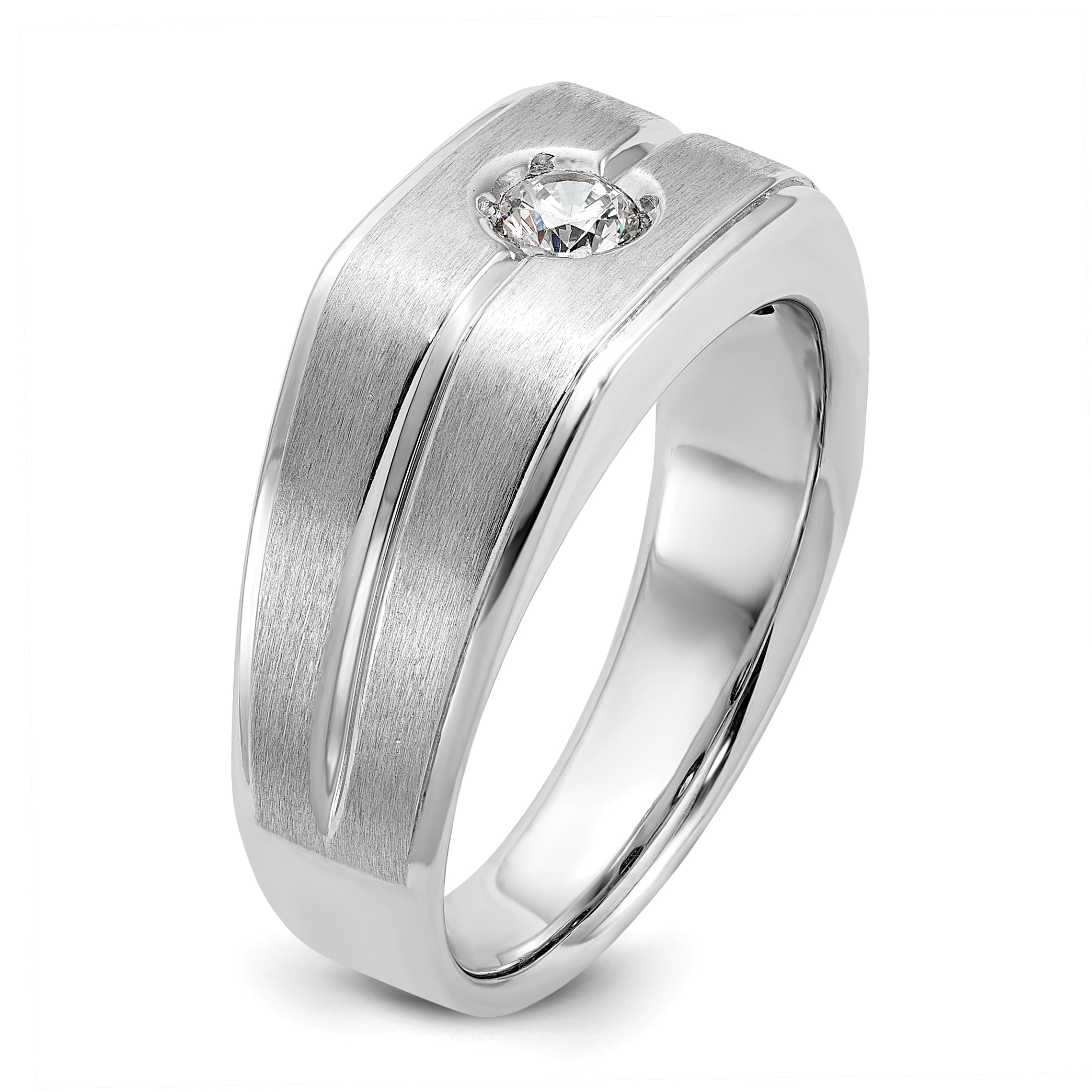 14k White Gold Mens Polished and Satin Diamond Ring Mounting, Mounting Only - Sophia Jewelers