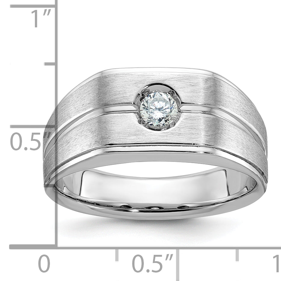 14k White Gold Mens Polished and Satin 1/5 carat Diamond Complete Ring Secondary image