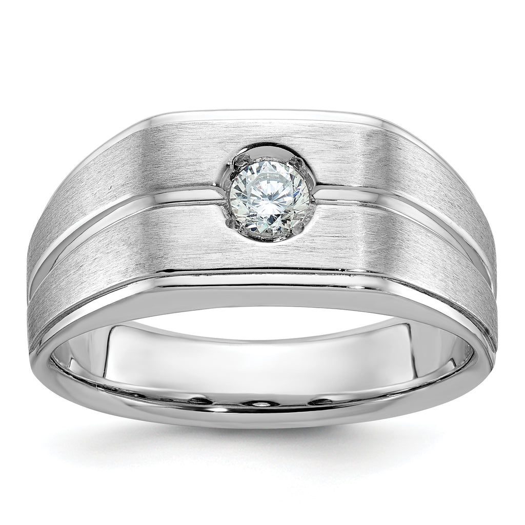 14k White Gold Mens Polished and Satin 1/5 carat Diamond Complete Ring - Sophia Jewelers