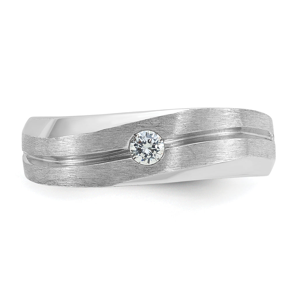 14k White Gold Mens Polished and Satin 1/10 carat Diamond Complete Ring - Sophia Jewelers