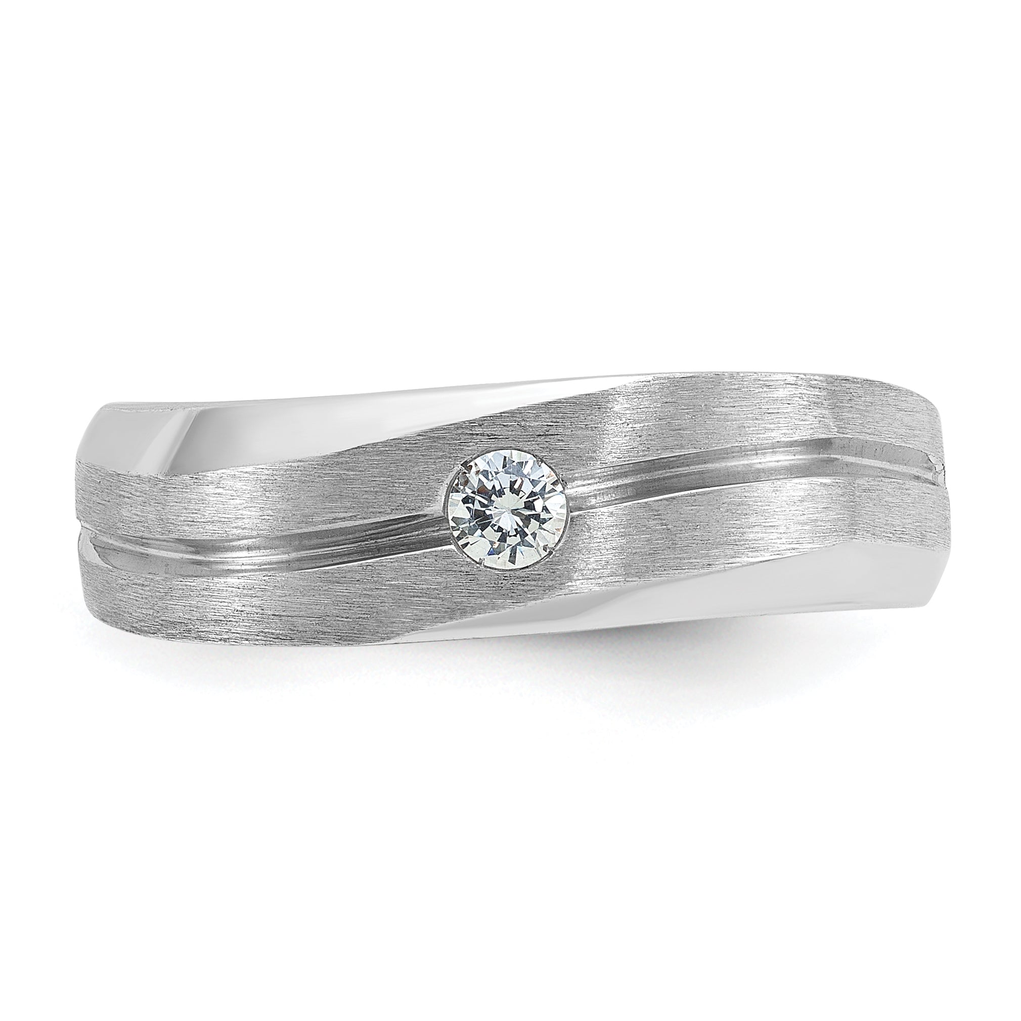 14k White Gold Mens Polished and Satin 1/10 carat Diamond Complete Ring - Sophia Jewelers