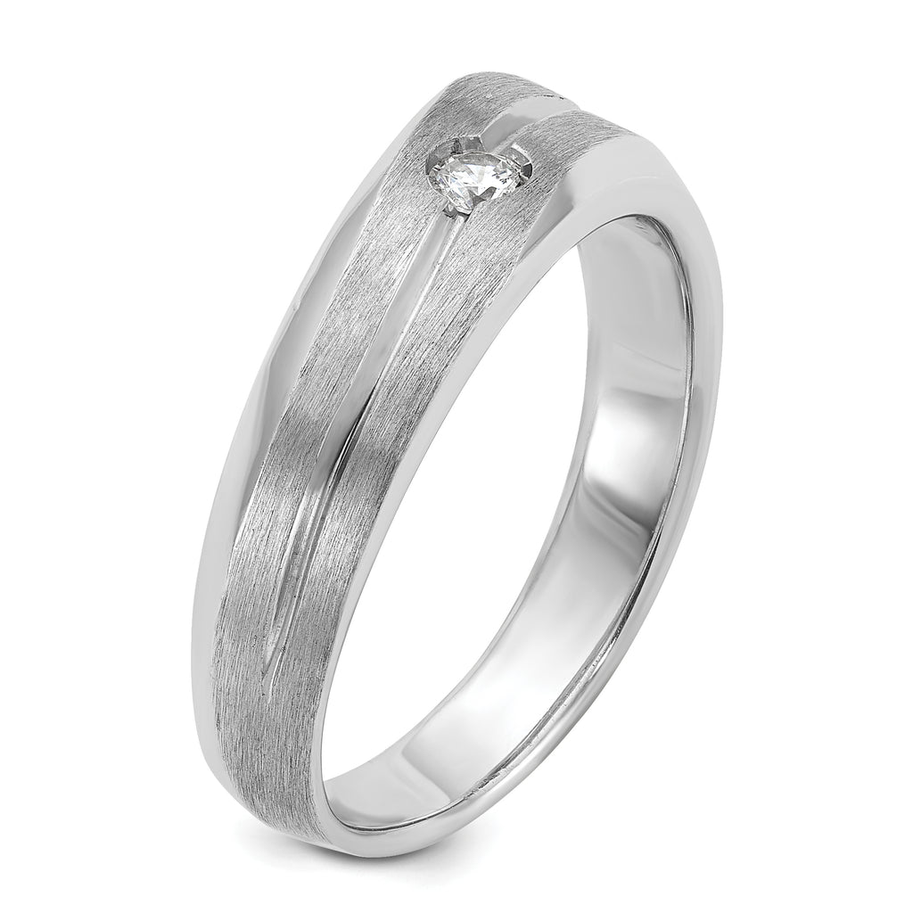 14k White Gold Mens Polished and Satin 1/10 carat Diamond Complete Ring - Sophia Jewelers