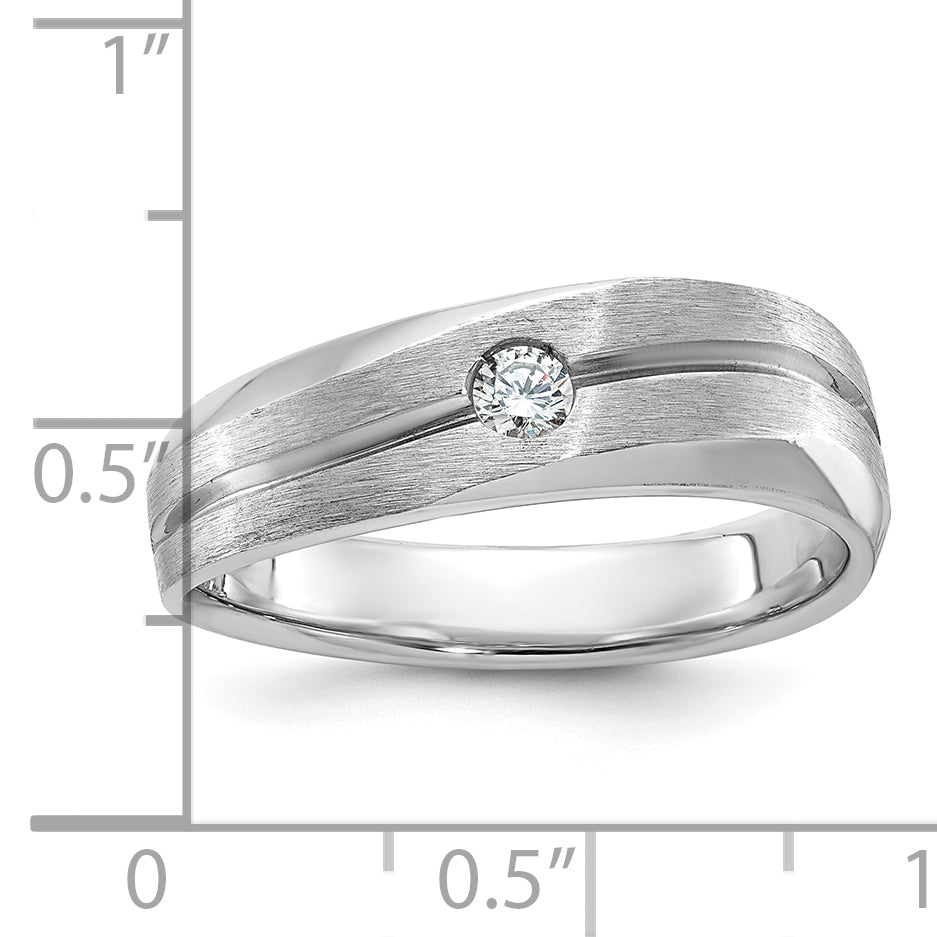 14k White Gold Mens Polished and Satin 1/10 carat Diamond Complete Ring - Sophia Jewelers