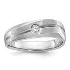 14k White Gold Mens Polished and Satin 1/10 carat Diamond Complete Ring - Sophia Jewelers
