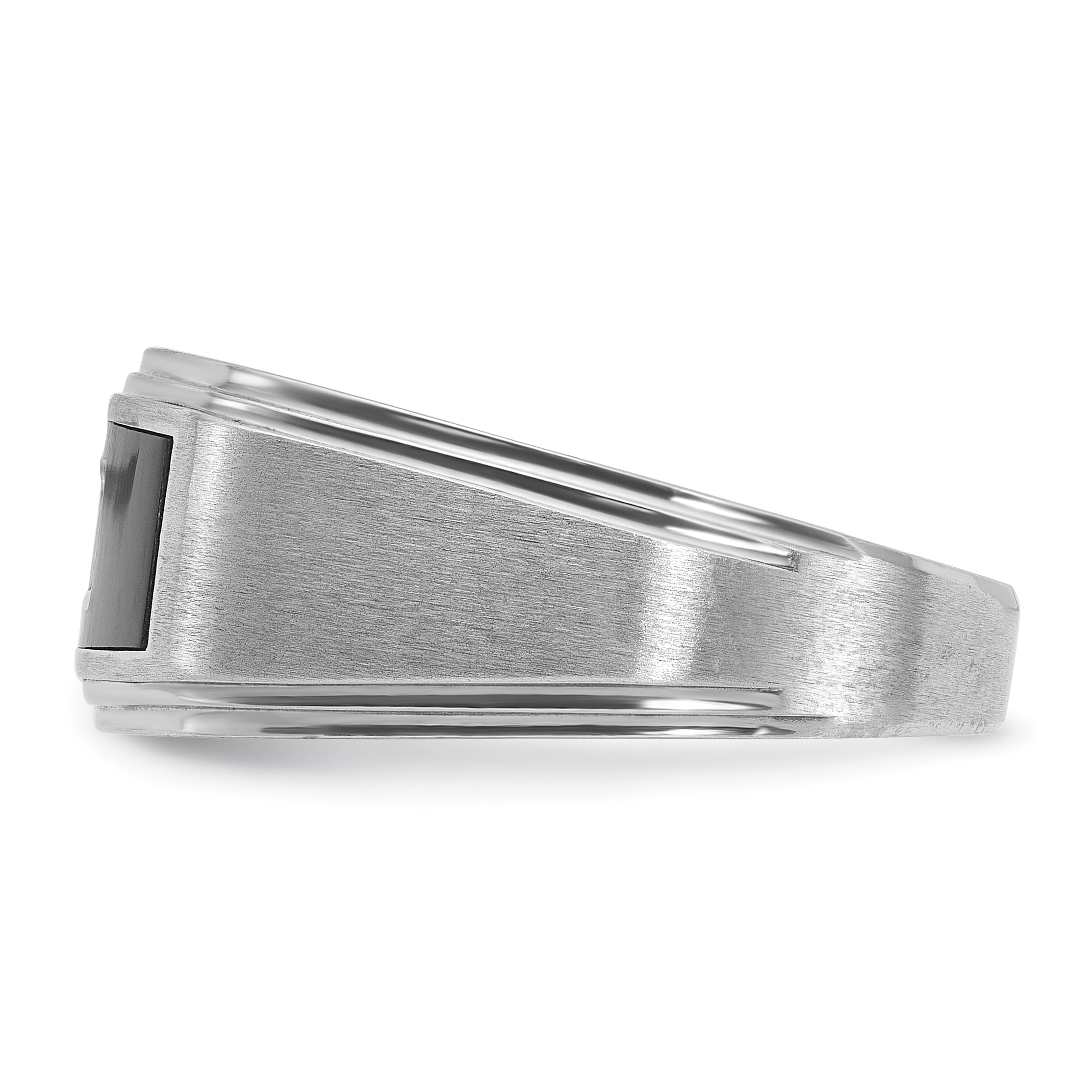 14k White Gold Men's Polished Satin and Grooved Ring Mounting, Mounting Only - Sophia Jewelers