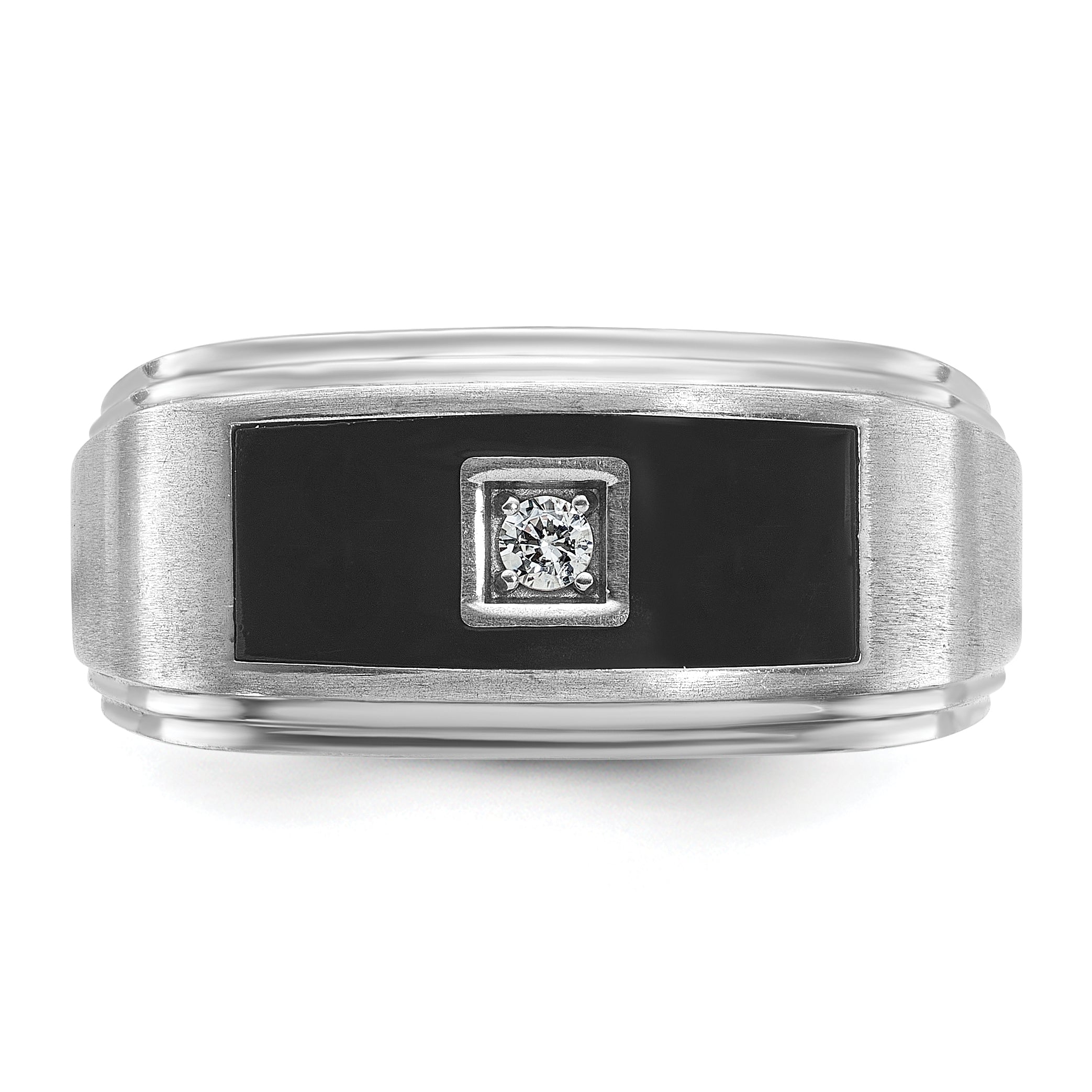 14k White Gold Men's Polished Satin and Grooved Ring Mounting, Mounting Only - Sophia Jewelers