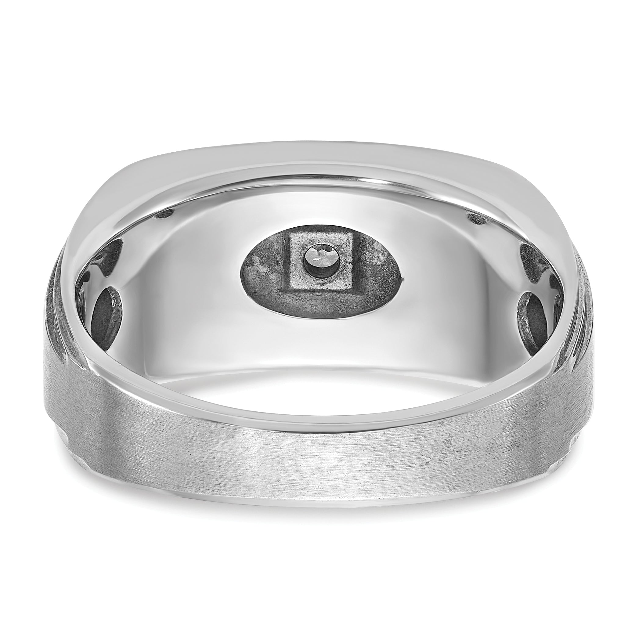 14k White Gold Men's Polished Satin and Grooved Ring Mounting, Mounting Only - Sophia Jewelers