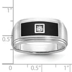 14k White Gold with Black Enamel Men's Polished Satin and Grooved 1/20 Carat AA Quality Diamond Ring - Sophia Jewelers