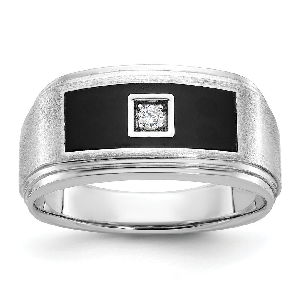14k White Gold Men's Polished Satin and Grooved Ring Mounting, Mounting Only - Sophia Jewelers
