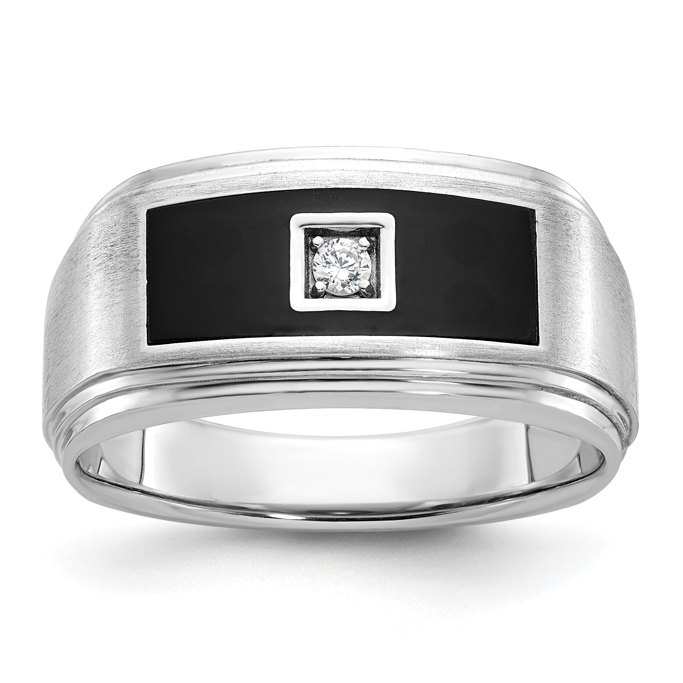 14k White Gold Men's Polished Satin and Grooved Ring Mounting, Mounting Only - Sophia Jewelers