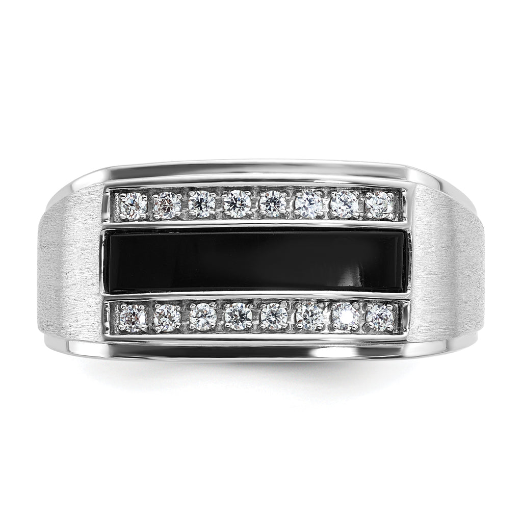 14k White Gold Men's Polished and Satin Onyx and 1/6 Carat AA Quality Diamond Ring - Sophia Jewelers