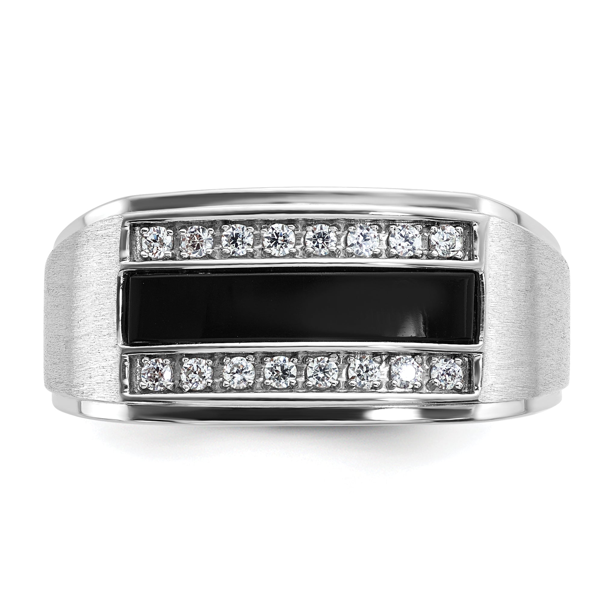 14k White Gold Men's Polished and Satin Onyx and 1/6 Carat AA Quality Diamond Ring - Sophia Jewelers