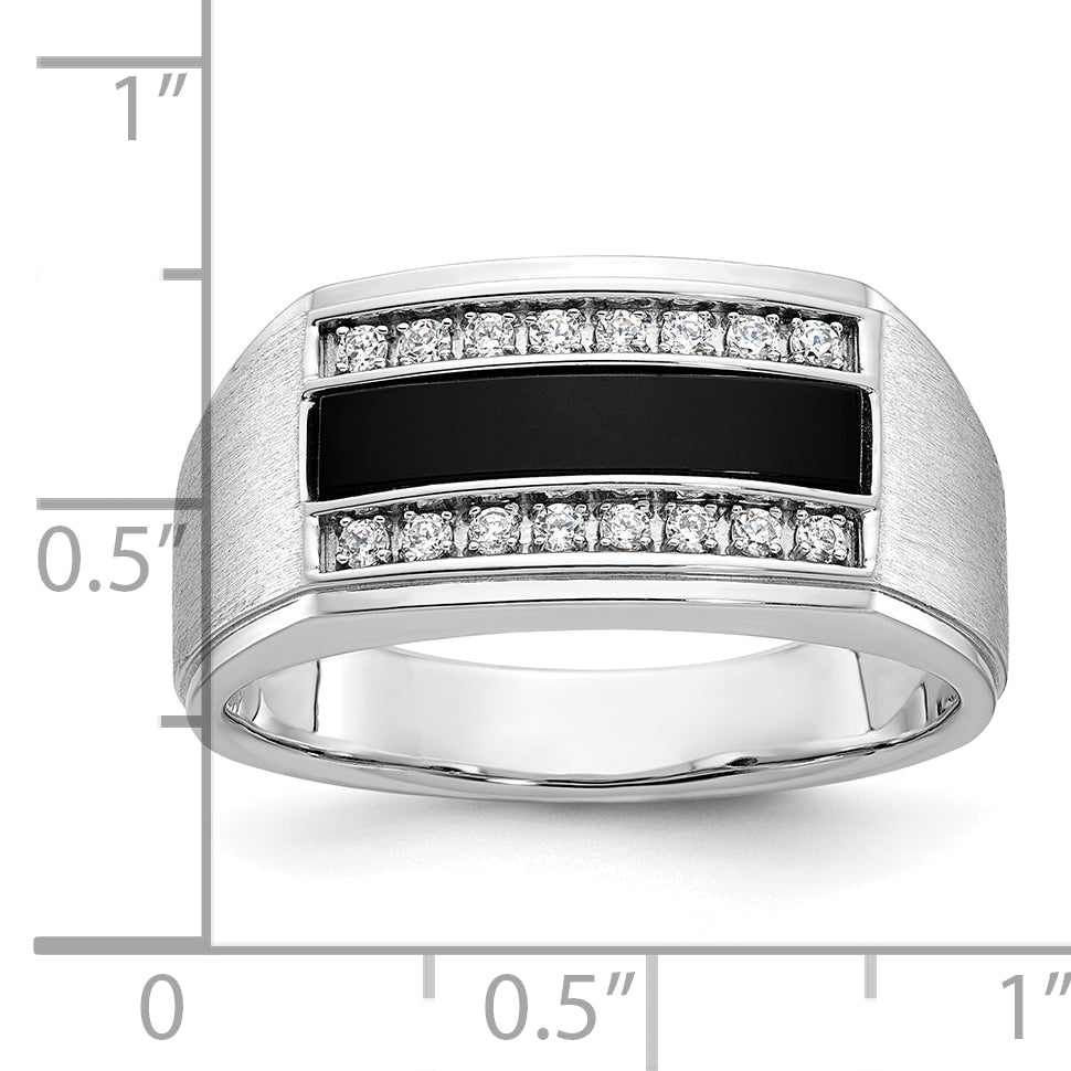 14k White Gold Men's Polished and Satin Onyx and 1/6 Carat AA Quality Diamond Ring - Sophia Jewelers