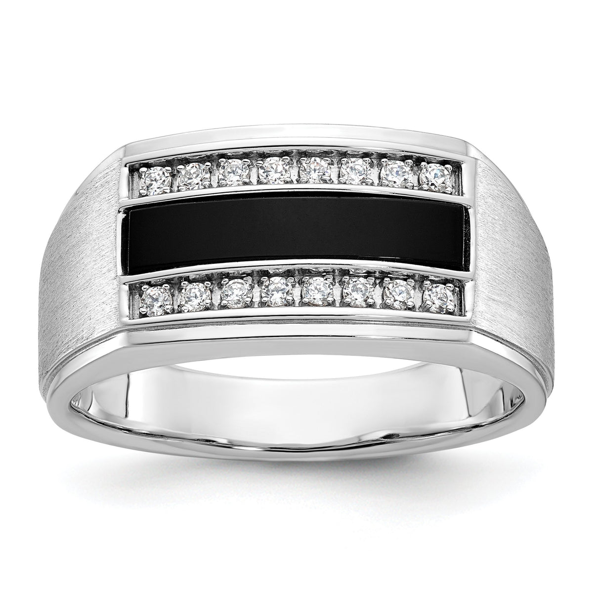 Men's Onyx & Diamond Ring in 14K White Gold (1/6 ct. tw.), Size 10 - Sophia Jewelers Main image