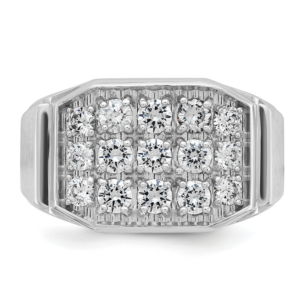 14k White Gold Mens Polished and Satin Cluster Ring Mounting, Mounting Only - Sophia Jewelers