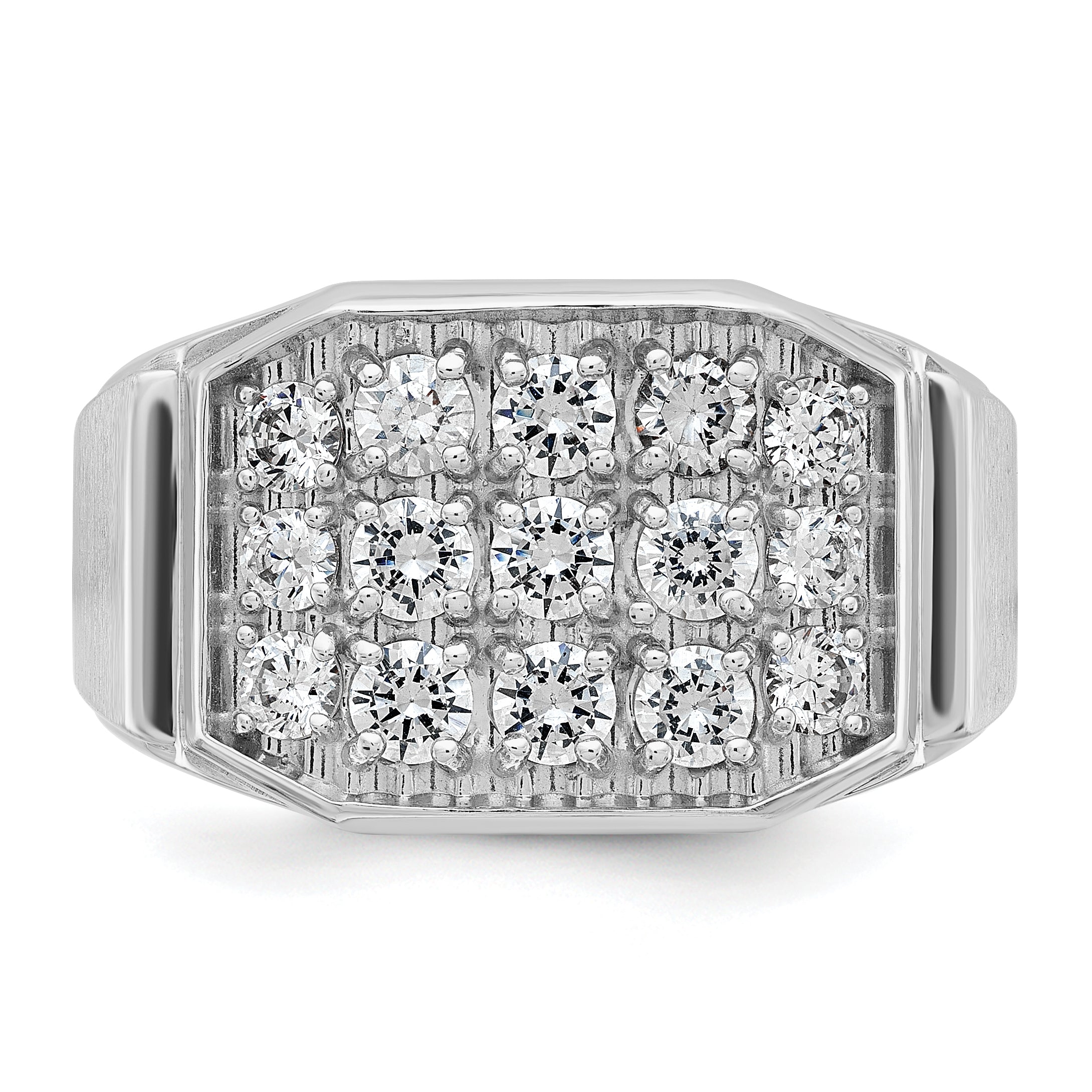 14k White Gold Mens Polished and Satin 1.5 Carat AA Quality Diamond Cluster Ring - Sophia Jewelers