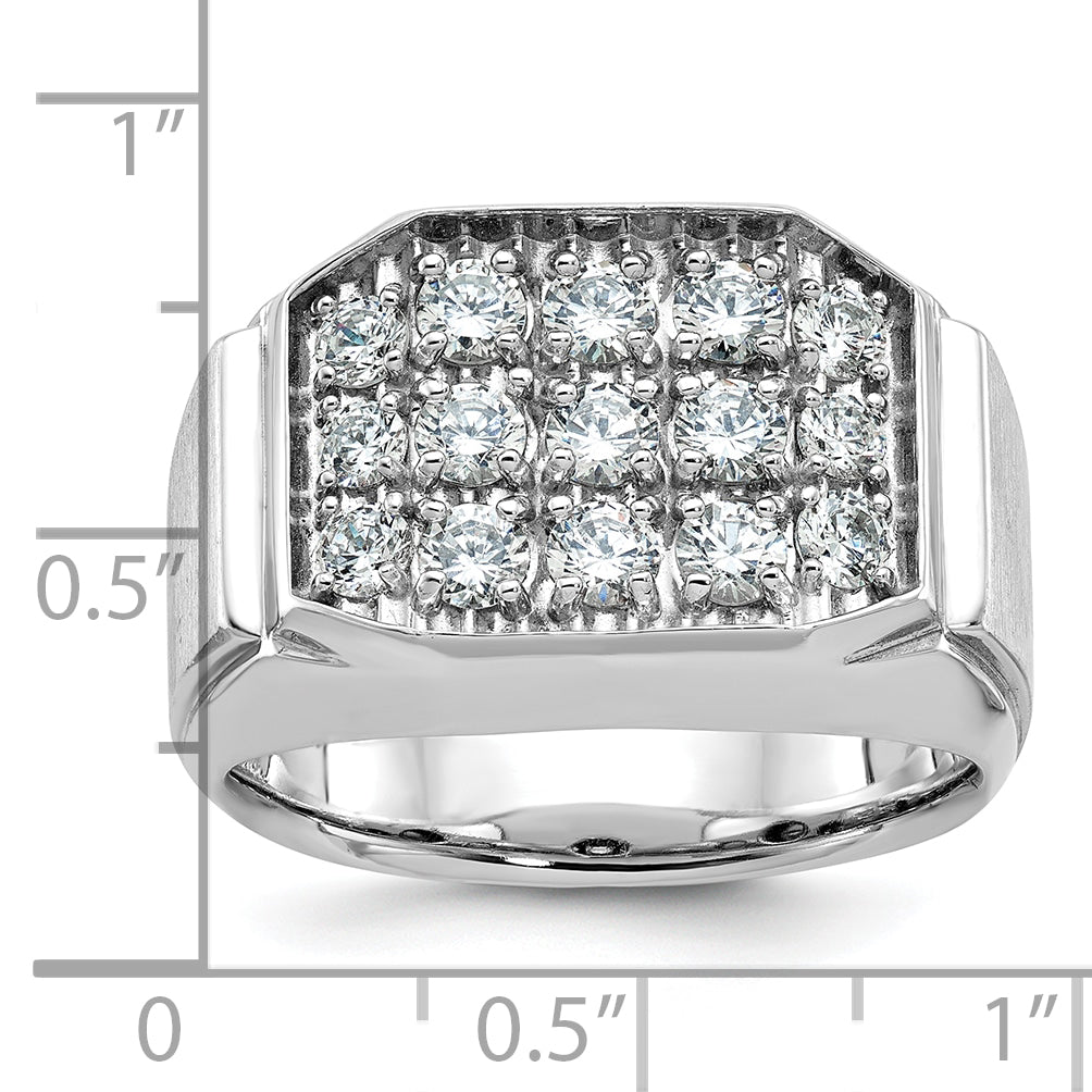 14k White Gold Mens Polished and Satin Cluster Ring Mounting, Mounting Only - Sophia Jewelers