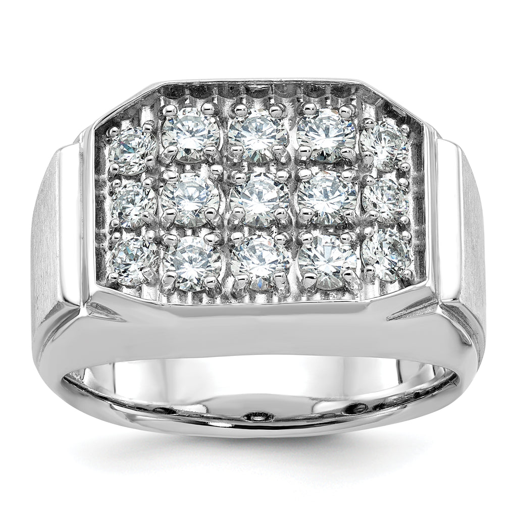 14k White Gold Mens Polished and Satin 1.5 Carat AA Quality Diamond Cluster Ring - Sophia Jewelers