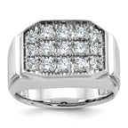 14k White Gold Mens Polished and Satin 1.5 Carat AA Quality Diamond Cluster Ring - Sophia Jewelers