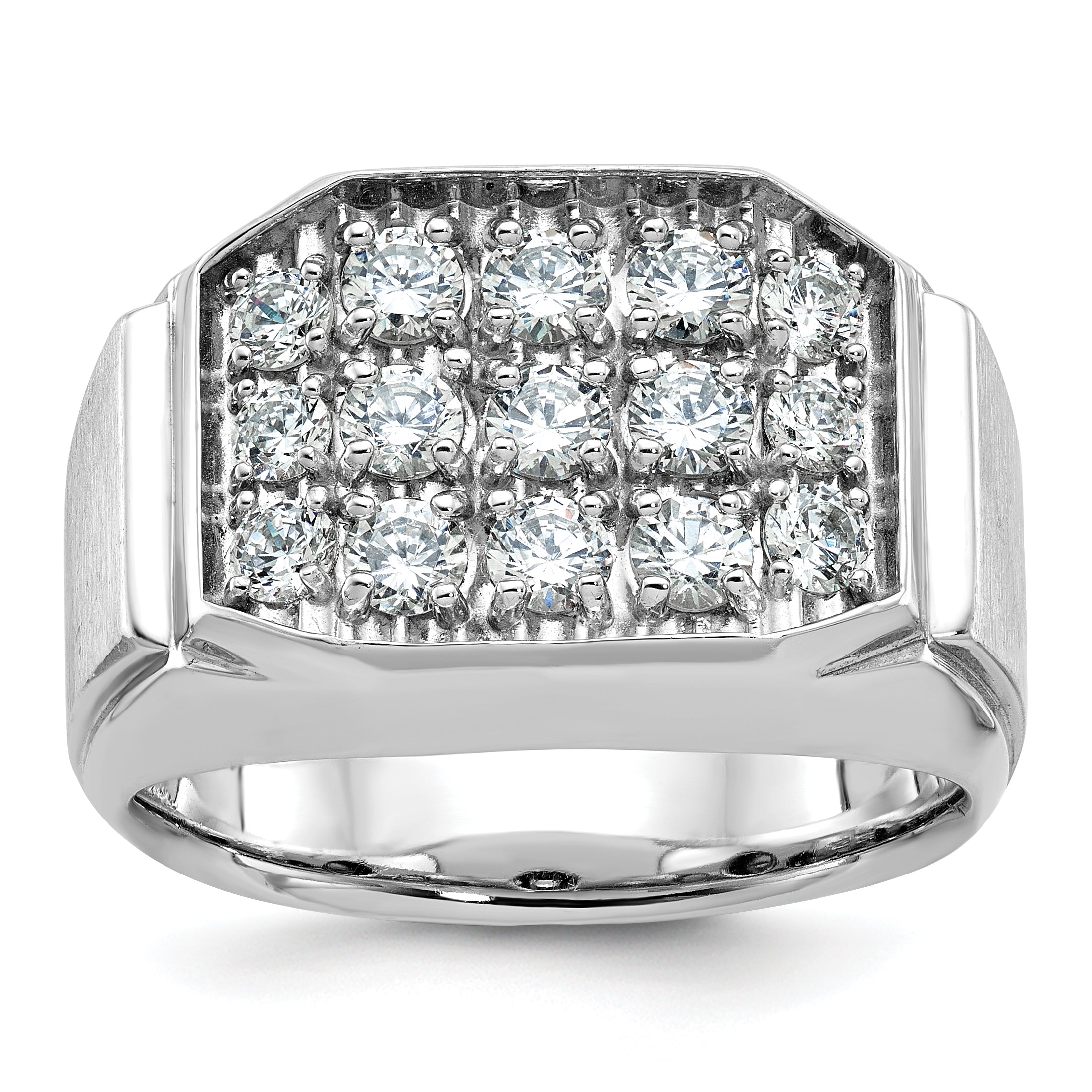 14k White Gold Mens Polished and Satin Cluster Ring Mounting, Mounting Only - Sophia Jewelers