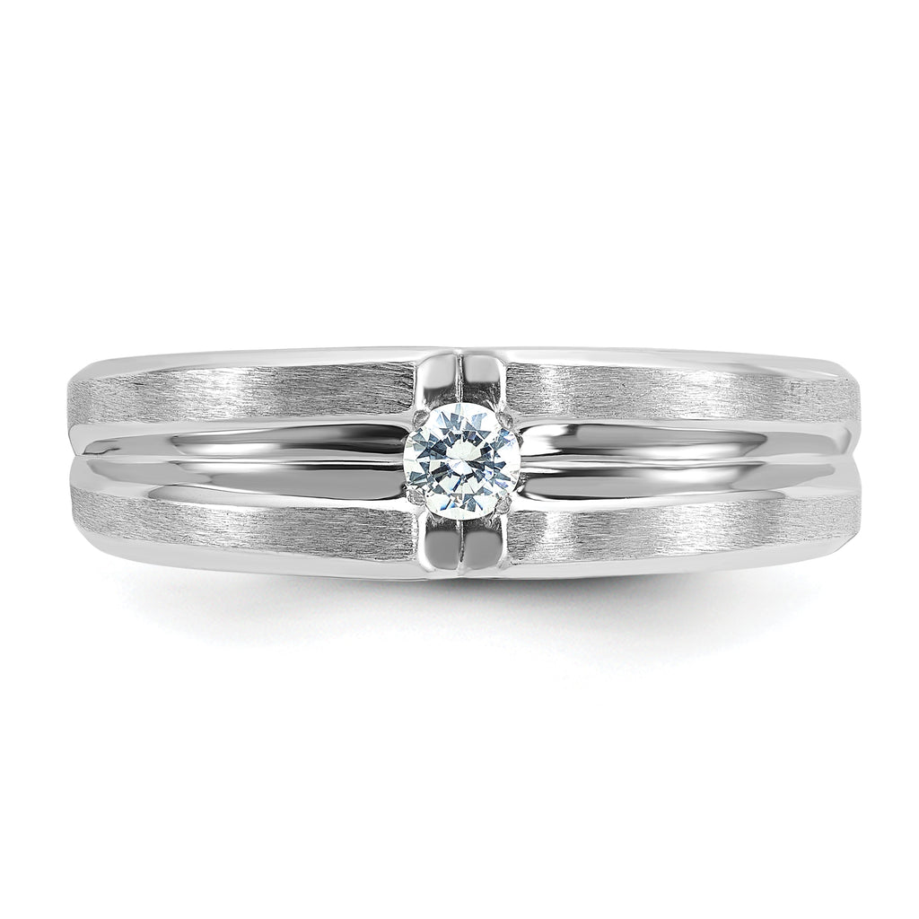 14k White Gold Mens Polished and Satin 1/6 carat Diamond Complete Ring - Sophia Jewelers